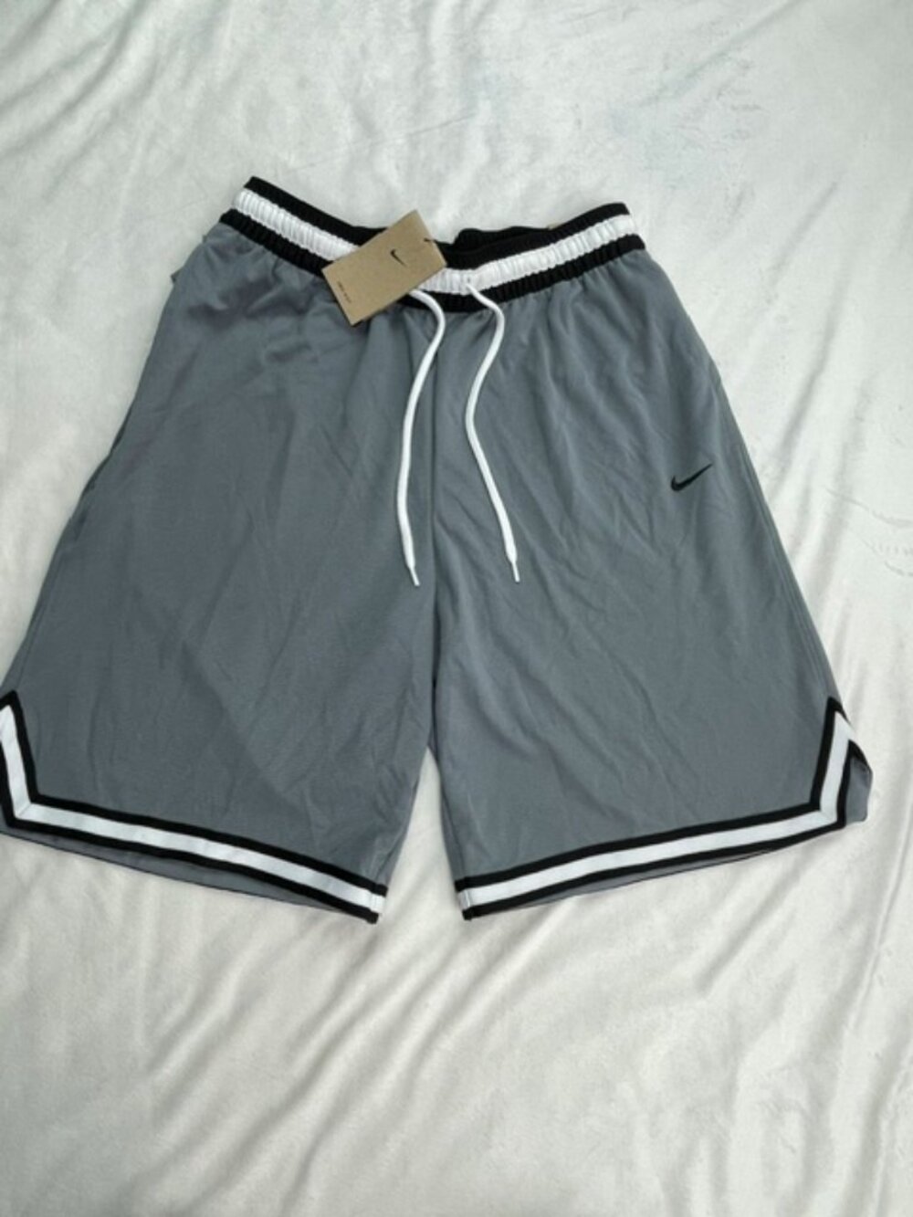 Nike Men's Ruched Waist Drawstring Dri-FIT Basketball Shorts, Gray, Size L